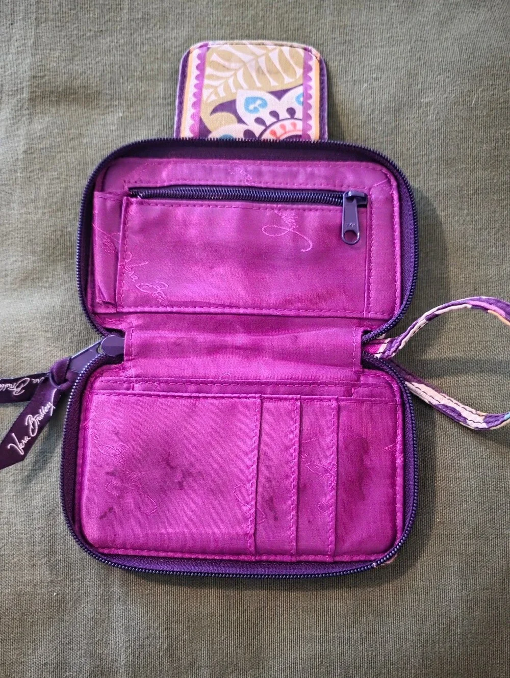 Vera Bradley Purple Floral Quilted Wristlet Wallet with Strap